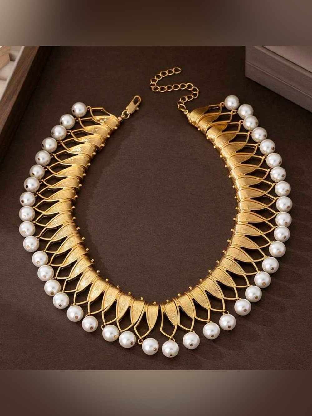 Gold and White Pearl Statement Necklace - Women Jewelry